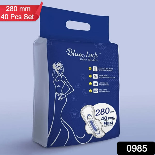 Beautiful Basics Blue Lady Long Pads With Wides Wings Sanitary Pads – 280 mm, 40-Pack